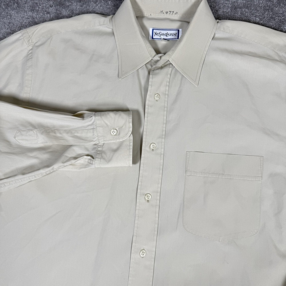 Vintage‎ Yves Saint Laurent Shirt Men's 16 34-35 Beige Long Sleeve Button Up